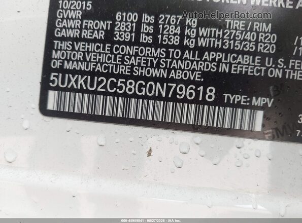 5UXKU2C58G0N79618 2016 BMW X6 White Вид підкапотного простору