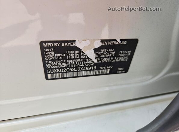 5UXKU2C58J0X48916 2018 BMW X6 White Панорамний вид салону 360°