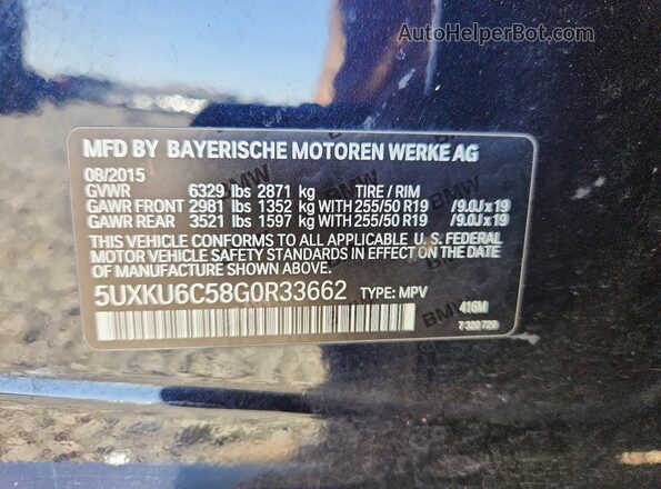 5UXKU6C58G0R33662 2016 BMW X6 Blue Вид наклейки з VIN-кодом
