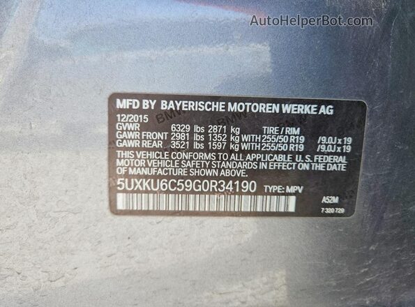 5UXKU6C59G0R34190 2016 BMW X6 Silver Вид наклейки з VIN-кодом