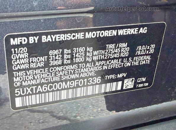 5UXTA6C00M9F01336 2021 BMW X5 Черный Вид задней части салона