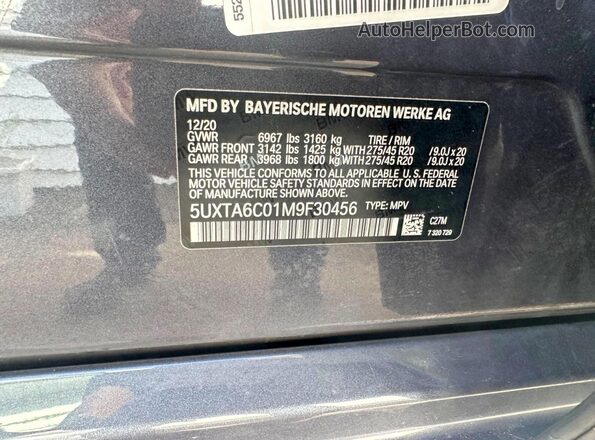 5UXTA6C01M9F30456 2021 BMW X5 Black 