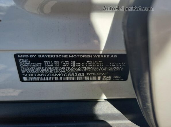 5UXTA6C04M9G68363 2021 BMW X5 White 