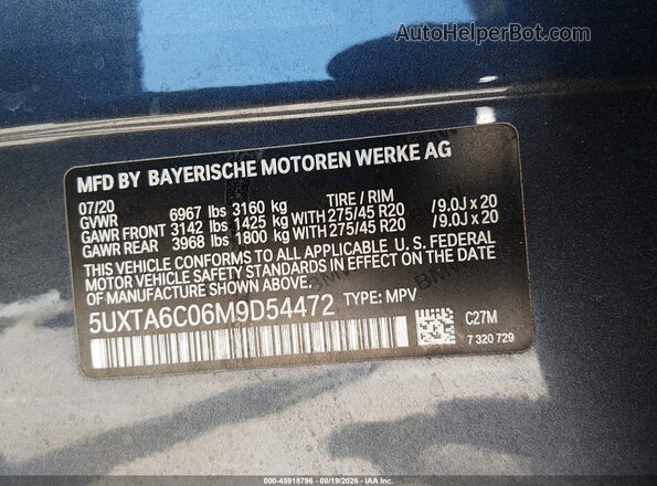 5UXTA6C06M9D54472 2021 BMW X5 Серый Вид подкапотного пространства