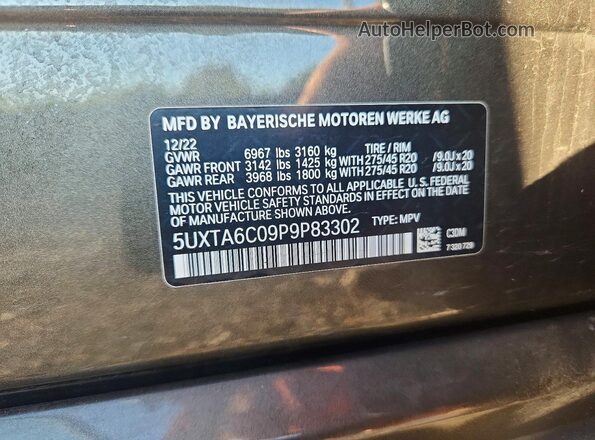 5UXTA6C09P9P83302 2023 BMW X5 Charcoal 