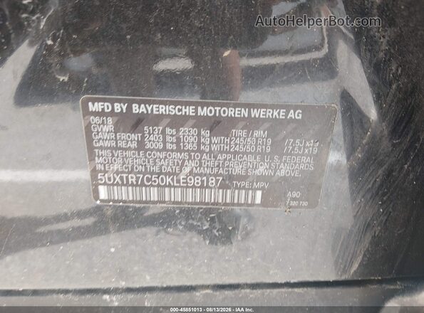 5UXTR7C50KLE98187 2019 BMW X3 Black Շարժիչի բաժամունքի տեսք