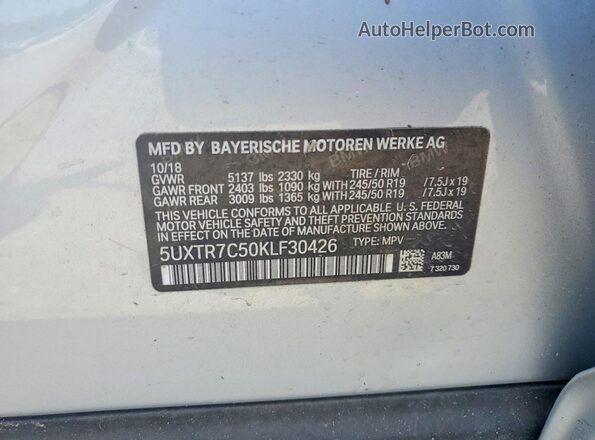 5UXTR7C50KLF30426 2019 BMW X3 Silver VIN კოდის სტიკერის ხედი