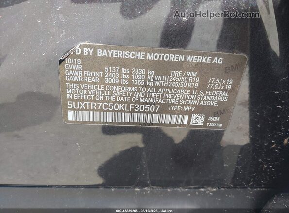5UXTR7C50KLF30507 2019 BMW X3 Gray Շարժիչի բաժամունքի տեսք