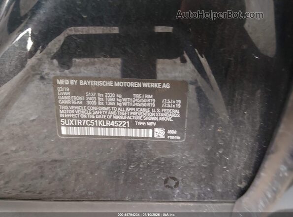 5UXTR7C51KLR45221 2019 BMW X3 Серый Вид подкапотного пространства