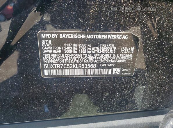 5UXTR7C52KLR53568 2019 BMW X3 Black VIN կոդի պիտակի տեսք