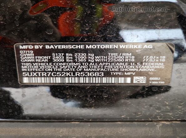 5UXTR7C52KLR53683 2019 BMW X3 Black 