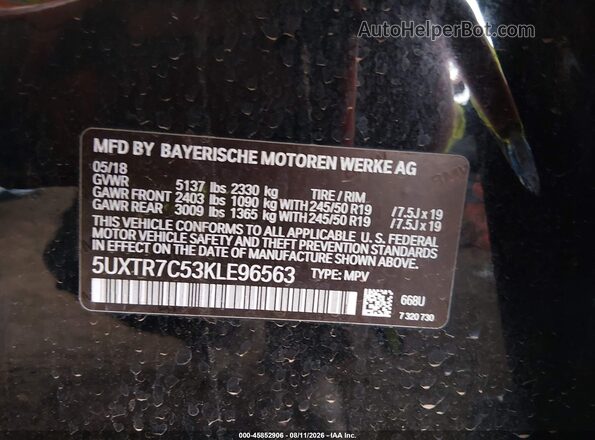 5UXTR7C53KLE96563 2019 BMW X3 Черный Вид подкапотного пространства
