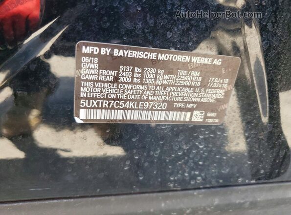 5UXTR7C54KLE97320 2019 BMW X3 Black VIN კოდის სტიკერის ხედი
