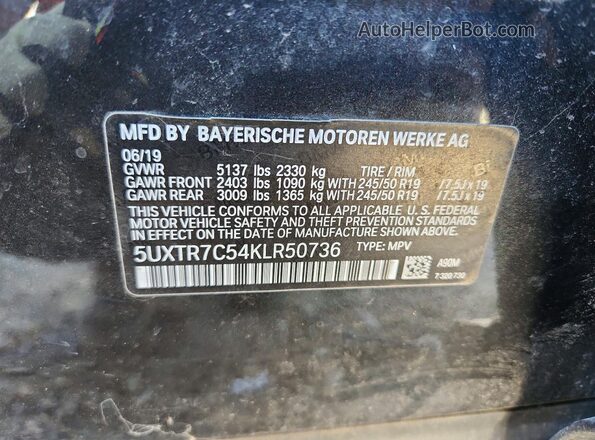 5UXTR7C54KLR50736 2019 BMW X3 Gray ძრავის განყოფილების ხედი