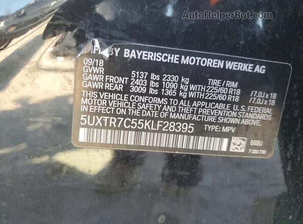 5UXTR7C55KLF28395 2019 BMW X3 Black Widok naklejki z numerem VIN