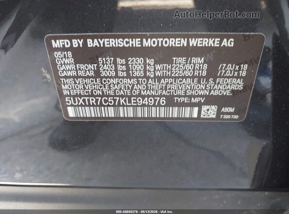 5UXTR7C57KLE94976 2019 BMW X3 Gray Widok komory silnika