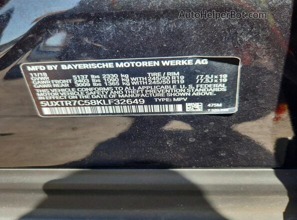 5UXTR7C58KLF32649 2019 BMW X3 Black ძრავის განყოფილების ხედი