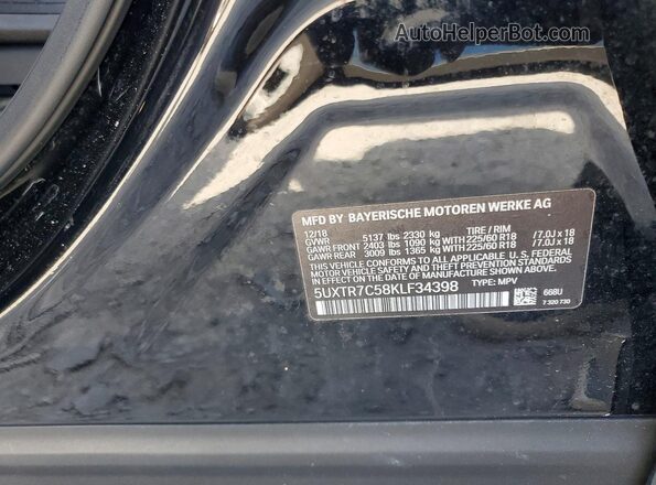 5UXTR7C58KLF34398 2019 BMW X3 Black სალონის 360-გრადუსიანი ხედი