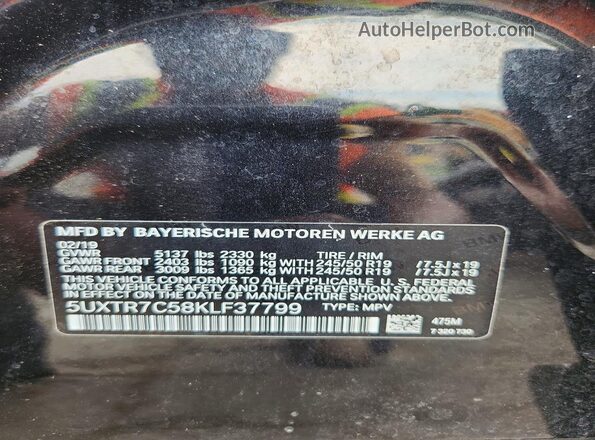 5UXTR7C58KLF37799 2019 BMW X3 Black Вид наклейки з VIN-кодом