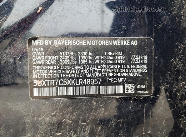 5UXTR7C5XKLR48957 2019 BMW X3 Синий Вид наклейки с VIN-кодом