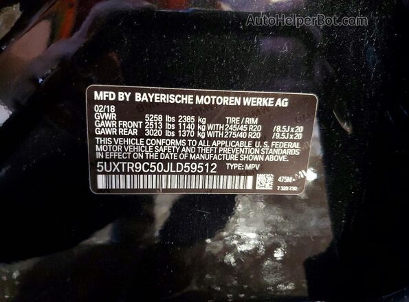 5UXTR9C50JLD59512 2018 BMW X3 Black VIN կոդի պիտակի տեսք