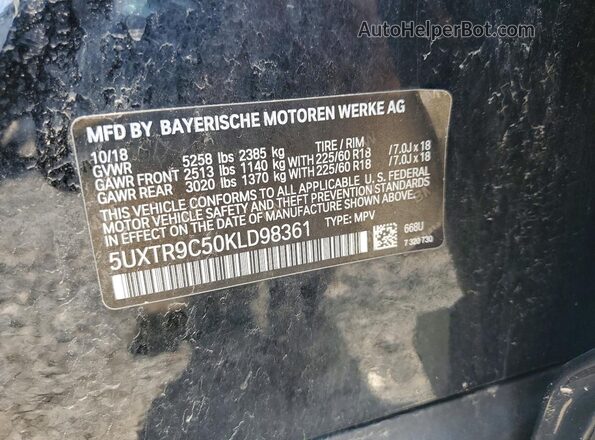 5UXTR9C50KLD98361 2019 BMW X3 Black Vista de la etiqueta del VIN