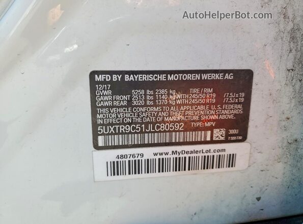 5UXTR9C51JLC80592 2018 BMW X3 White ძრავის განყოფილების ხედი