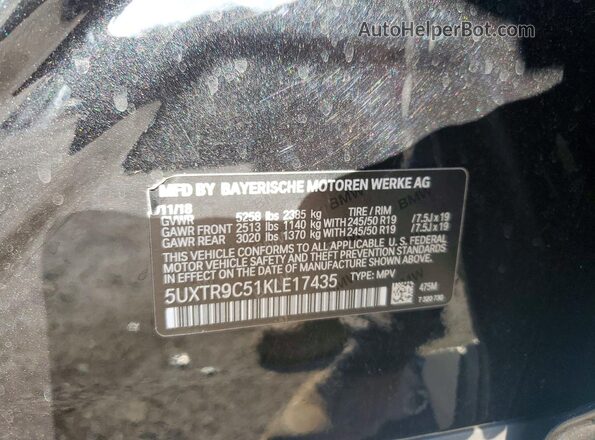 5UXTR9C51KLE17435 2019 BMW X3 Black VIN կոդի պիտակի տեսք