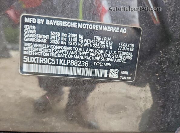 5UXTR9C51KLP88236 2019 BMW X3 Gray VIN კოდის სტიკერის ხედი