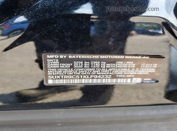 5UXTR9C51KLP94232 2019 BMW X3 Black Vista del compartimento del motor