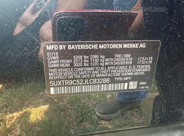 5UXTR9C52JLC83288 2018 BMW X3 Black Հետևի նստատեղերի տեսք