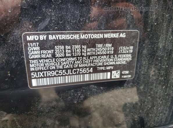 5UXTR9C55JLC75654 2018 BMW X3 Black VIN կոդի պիտակի տեսք