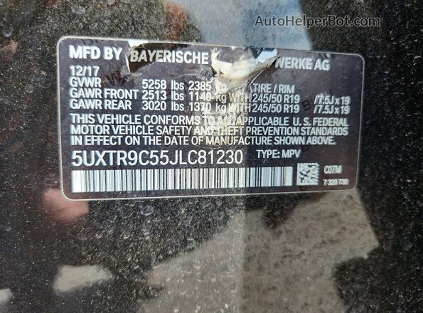 5UXTR9C55JLC81230 2018 BMW X3 Black Widok wnętrza 360 stopni