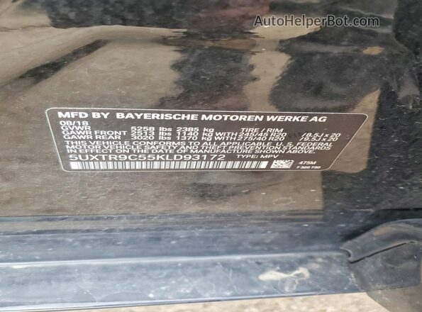5UXTR9C55KLD93172 2019 BMW X3 Black Вид наклейки з VIN-кодом