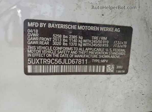 5UXTR9C56JLD67811 2018 BMW X3 White Vista interior de 360 grados