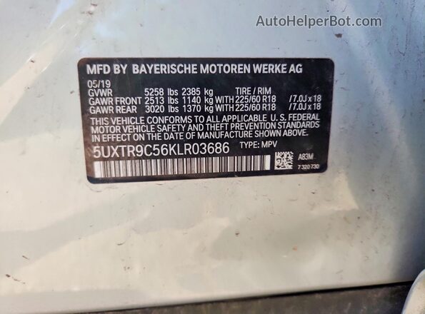 5UXTR9C56KLR03686 2019 BMW X3 Silver VIN կոդի պիտակի տեսք