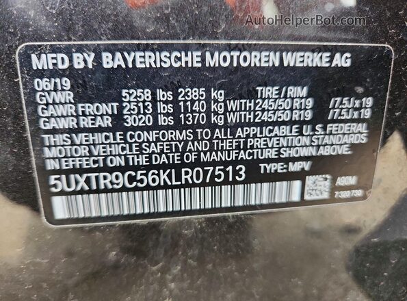5UXTR9C56KLR07513 2019 BMW X3 Black 360 interior view