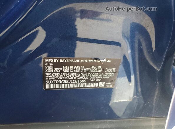 5UXTR9C58JLC81609 2018 BMW X3 Синий Вид подкапотного пространства