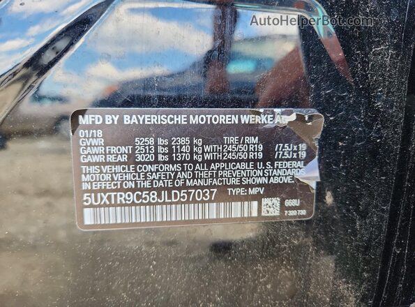 5UXTR9C58JLD57037 2018 BMW X3 Black Vista de la etiqueta del VIN