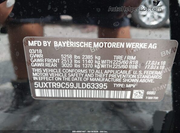 5UXTR9C59JLD63395 2018 BMW X3 Black Widok komory silnika