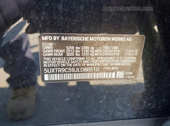 5UXTR9C59JLD88510 2018 BMW X3 Black VIN կոդի պիտակի տեսք