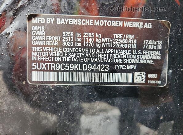 5UXTR9C59KLD94423 2019 BMW X3 Black Widok naklejki z numerem VIN
