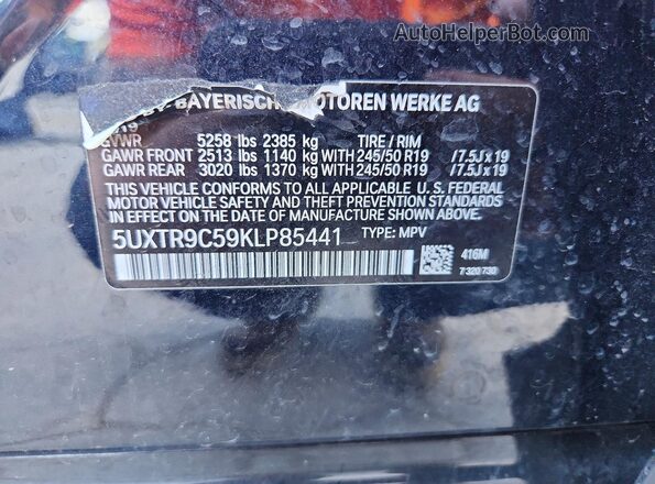 5UXTR9C59KLP85441 2019 BMW X3 Black Vista interior de 360 grados