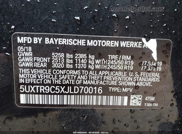 5UXTR9C5XJLD70016 2018 BMW X3 Black Շարժիչի բաժամունքի տեսք