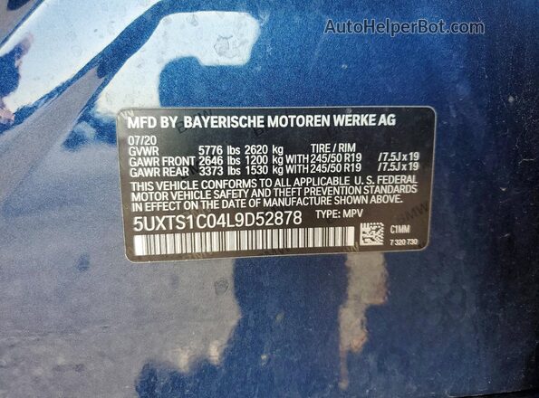 5UXTS1C04L9D52878 2020 BMW X3 Синий Вид наклейки с VIN-кодом