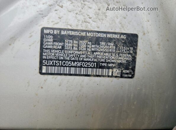 5UXTS1C05M9F02501 2021 BMW X3 Silver VIN sticker view