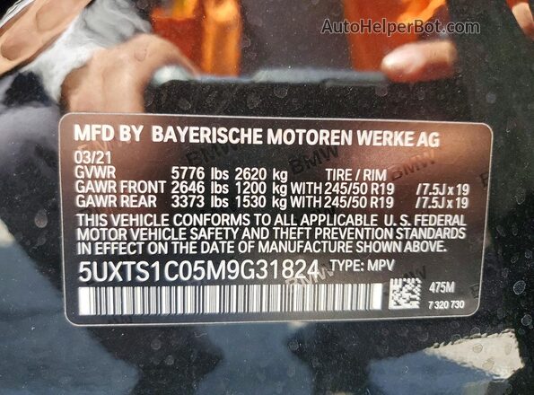 5UXTS1C05M9G31824 2021 BMW X3 Черный Панорамный вид салона 360°