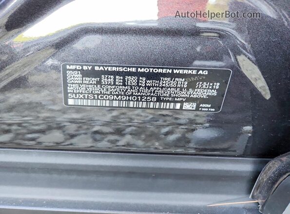 5UXTS1C09M9H01258 2021 BMW X3 Black VIN կոդի պիտակի տեսք