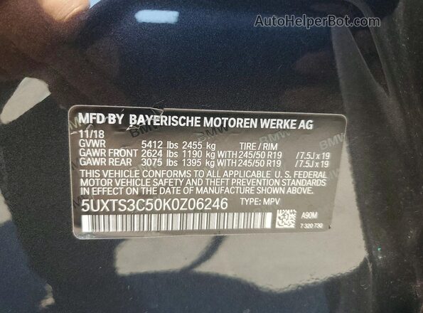5UXTS3C50K0Z06246 2019 BMW X3 Black Շարժիչի բաժամունքի տեսք