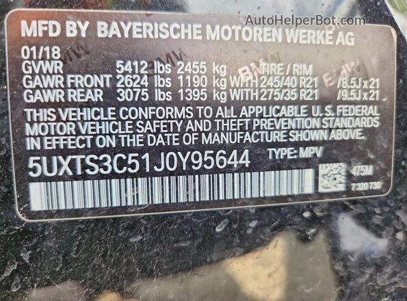 5UXTS3C51J0Y95644 2018 BMW X3 Black 